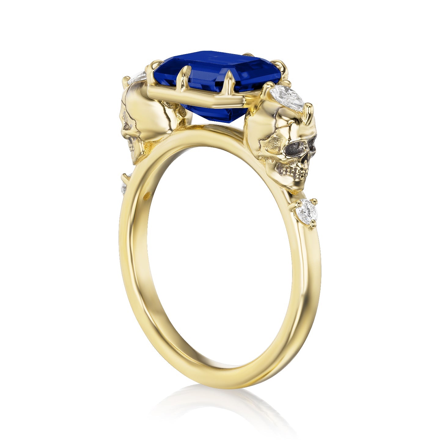 ・JULIET・Emerald Cut Blue Sapphire, Skulls (3.4ctw)
