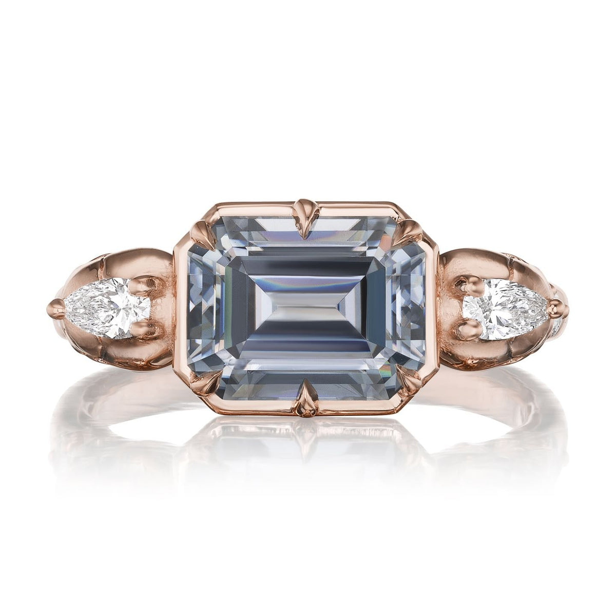 ・JULIET・Emerald Cut Grey Moissanite, Skulls (2.7ctw)