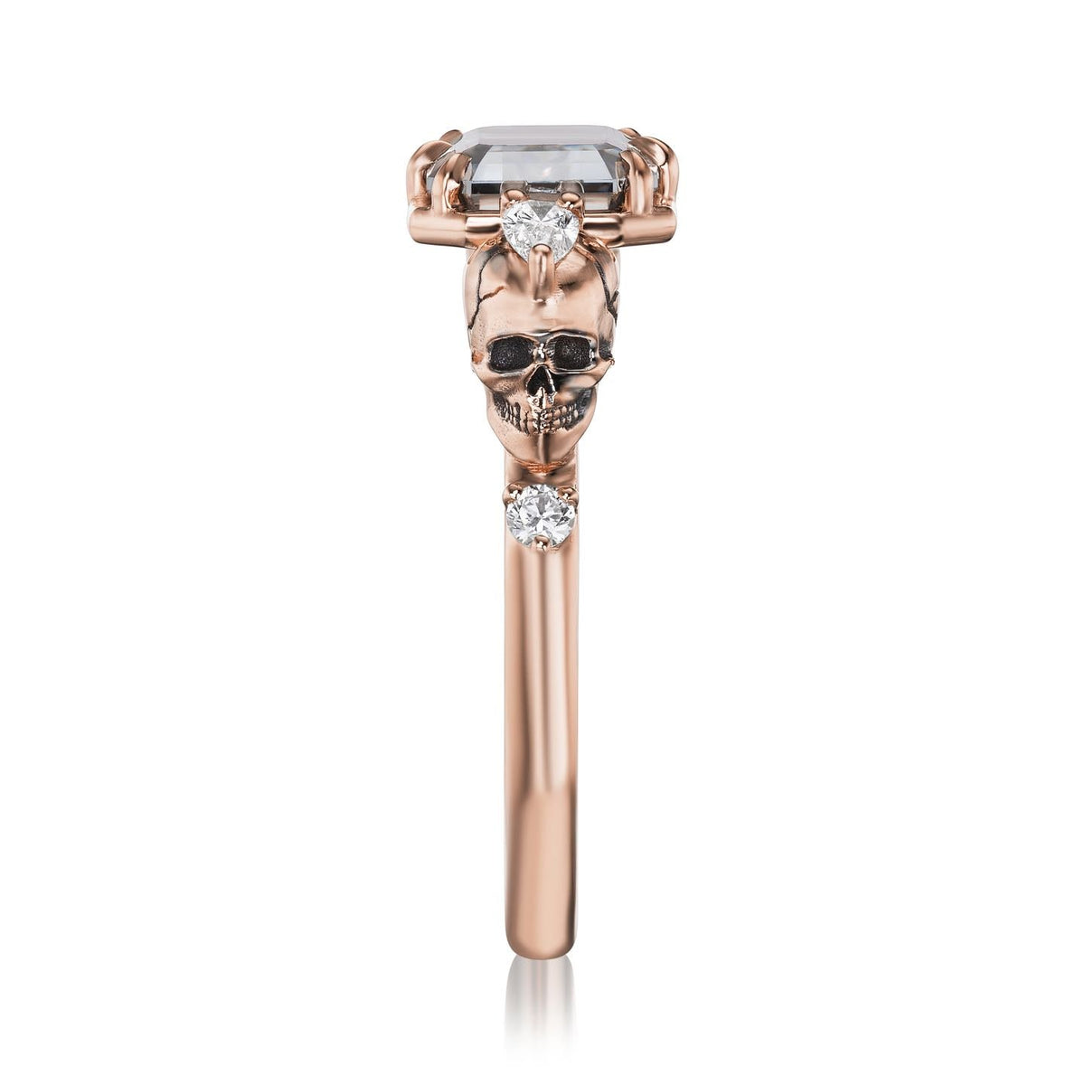 ・JULIET・Emerald Cut Grey Moissanite, Skulls (2.7ctw)