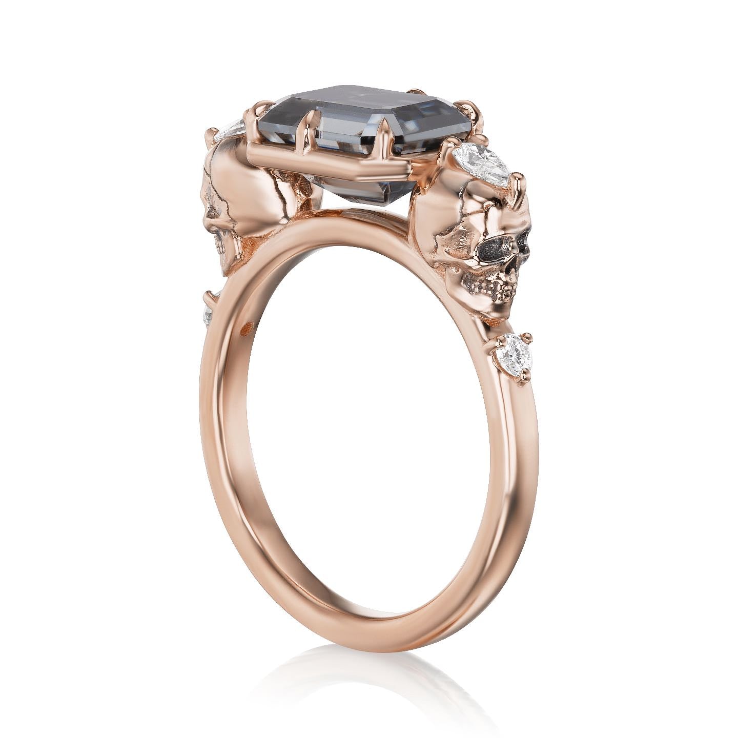 ・JULIET・Emerald Cut Grey Moissanite, Skulls (2.7ctw)