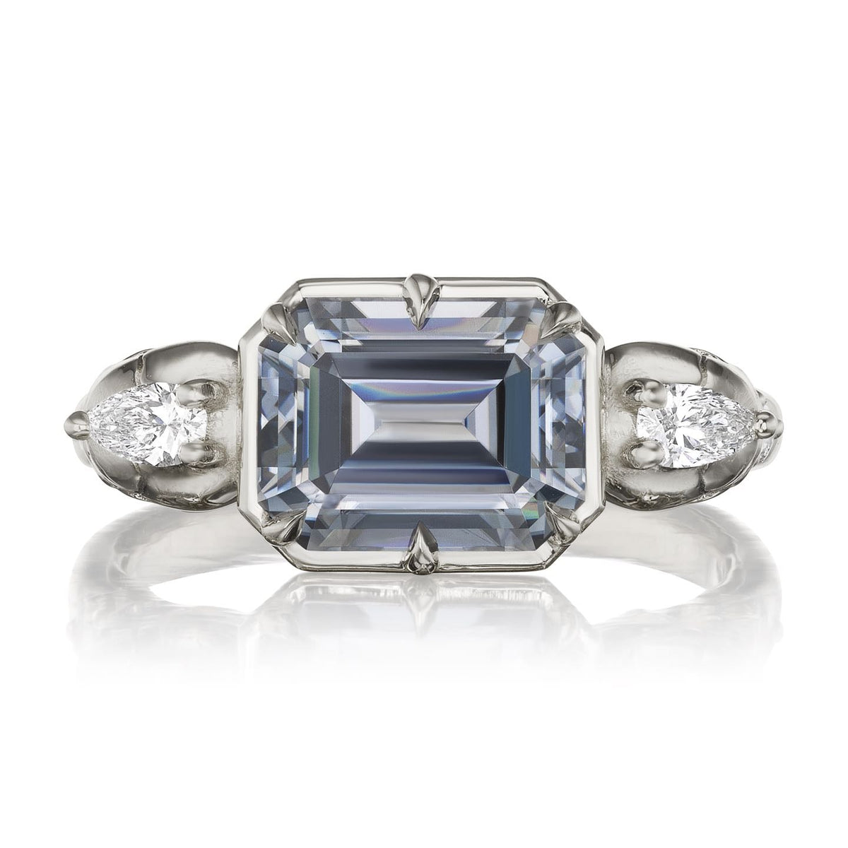 ・JULIET・Emerald Cut Grey Moissanite, Skulls (2.7ctw)