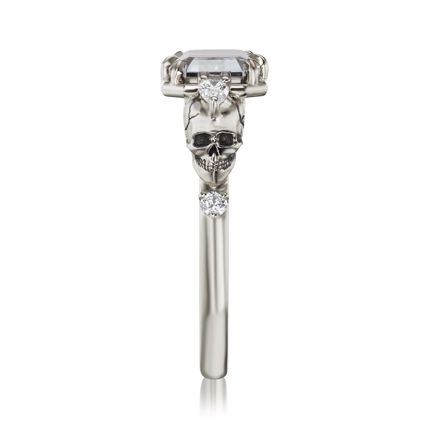 ・JULIET・Emerald Cut Grey Moissanite, Skulls (2.7ctw)