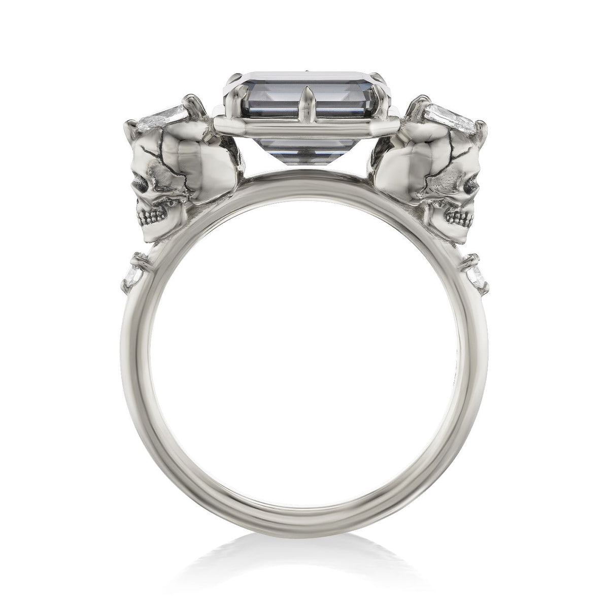 ・JULIET・Emerald Cut Grey Moissanite, Skulls (2.7ctw)