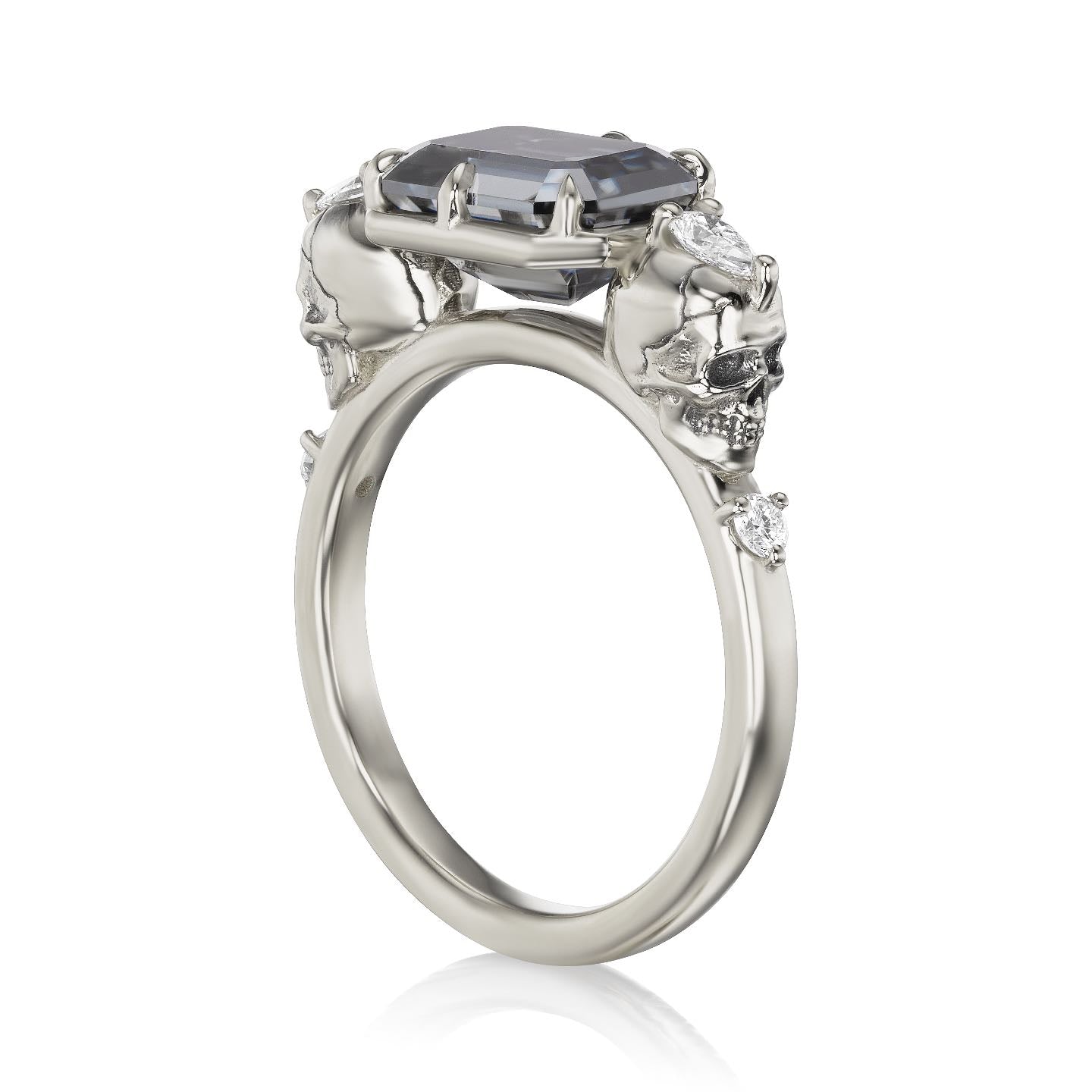 ・JULIET・Emerald Cut Grey Moissanite, Skulls (2.7ctw)