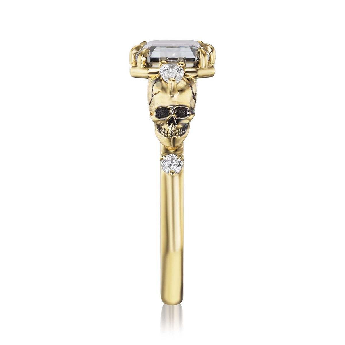 ・JULIET・Emerald Cut Grey Moissanite, Skulls (2.7ctw)