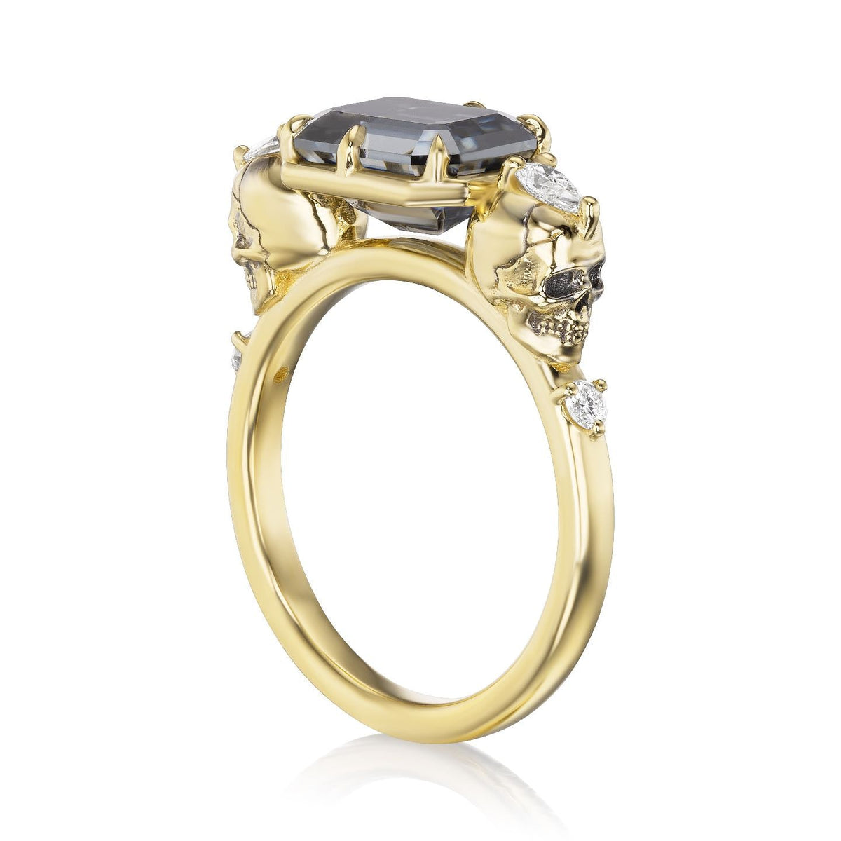 ・JULIET・Emerald Cut Grey Moissanite, Skulls (2.7ctw)