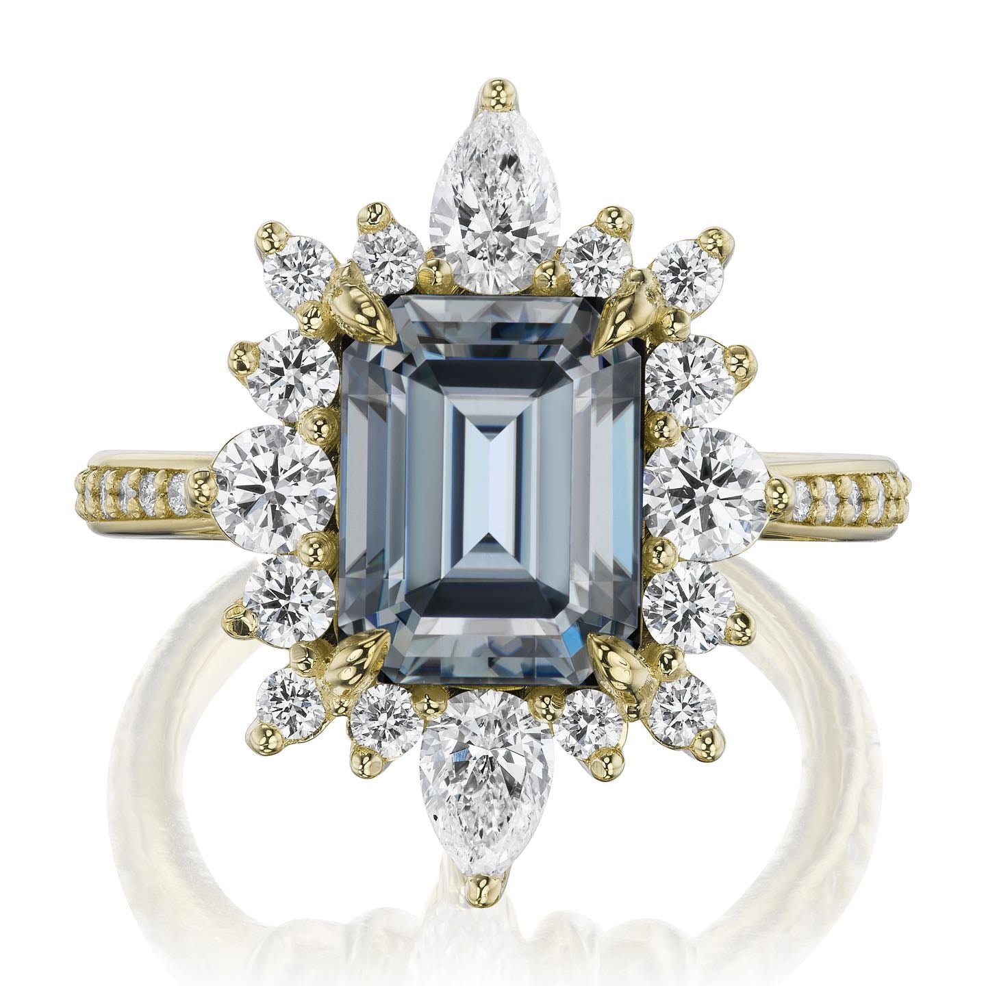 ・TALIA・Emerald Cut Iconic™ Grey Moissanite Center, Diamond Halo (3.35ctw+)