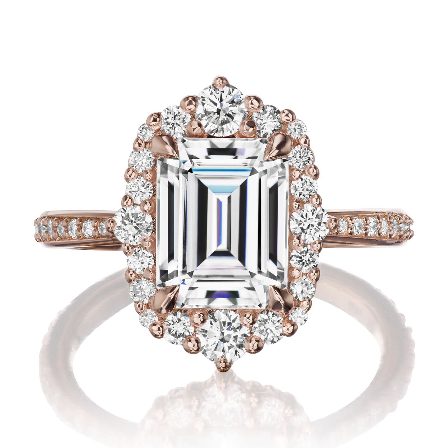 ・ADELINE・Emerald Cut Moissanite Center, Diamond Halo (2.98ctw+)