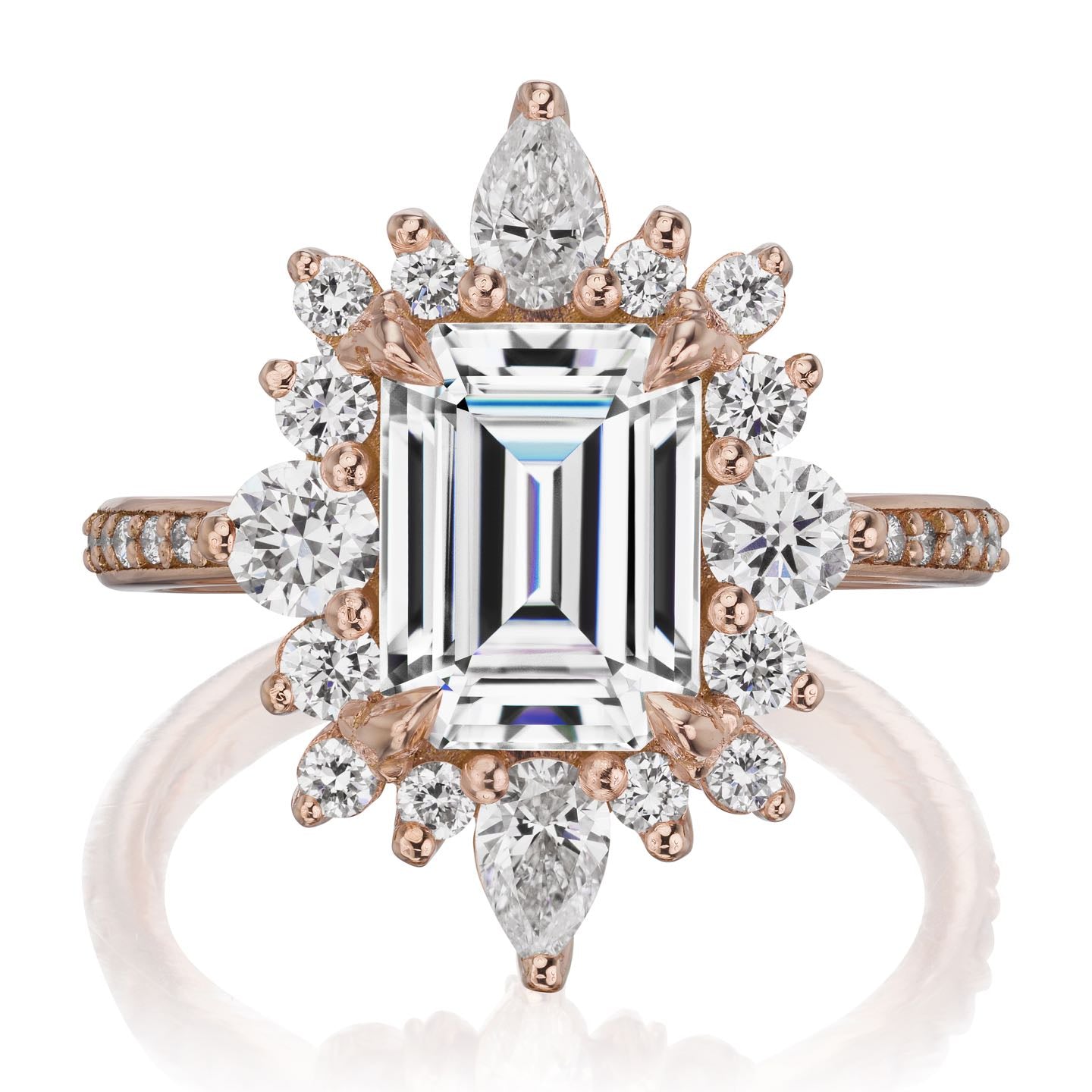 ・TALIA・Emerald Cut Moissanite Center, Diamond Halo (3.35ctw+)