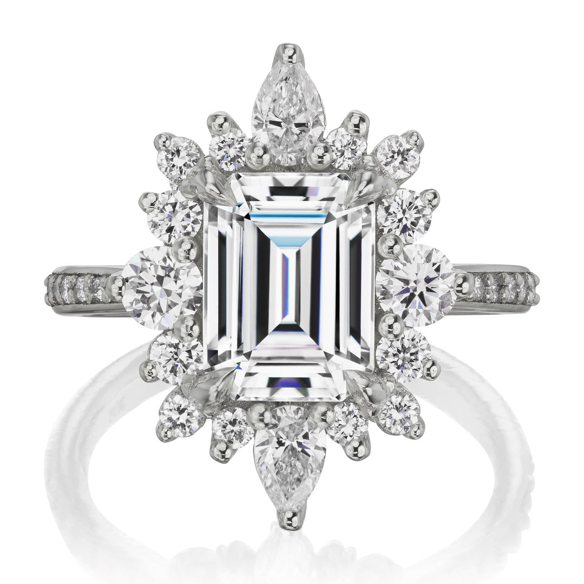 ・TALIA・Emerald Cut Moissanite Center, Diamond Halo (3.35ctw+)