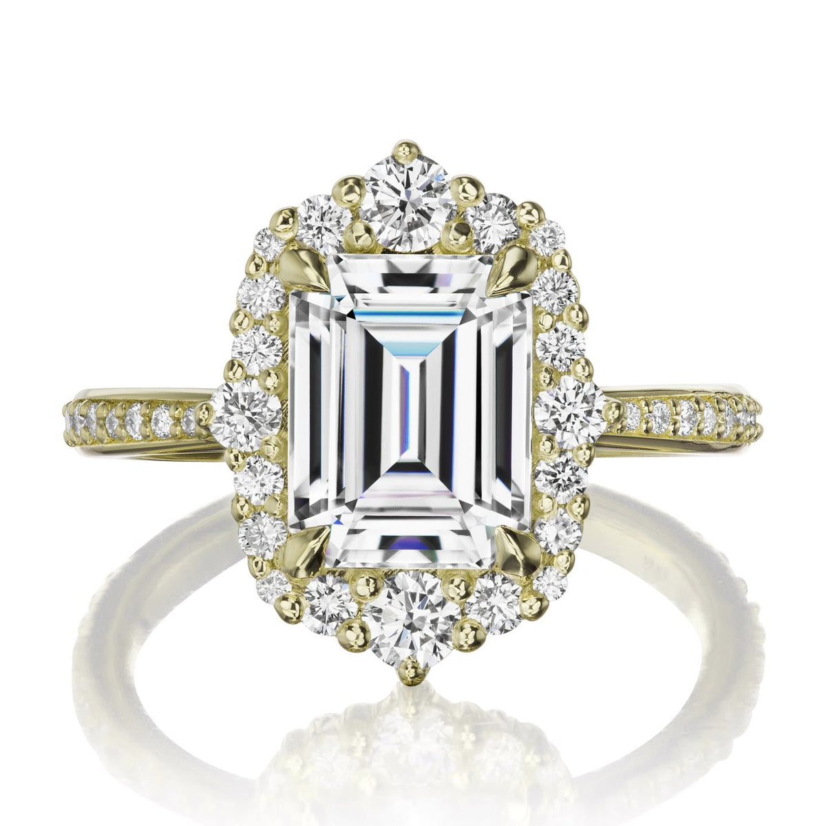 ・ADELINE・Emerald Cut Moissanite Center, Diamond Halo (2.98ctw+)