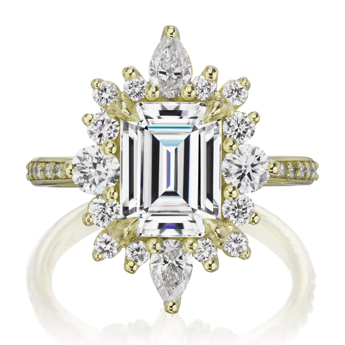 ・TALIA・Emerald Cut Moissanite Center, Diamond Halo (3.35ctw+)