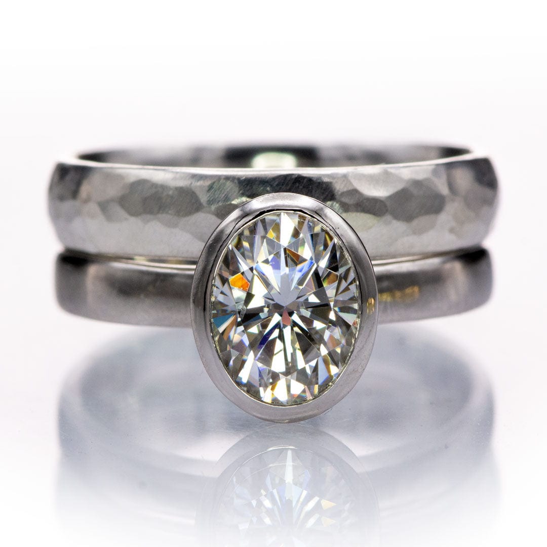 Oval Moissanite Olivia Ring Bezel Solitaire Engagement Ring