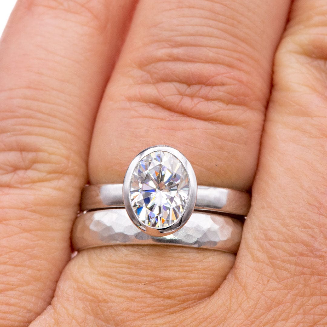 Oval Moissanite Olivia Ring Bezel Solitaire Engagement Ring