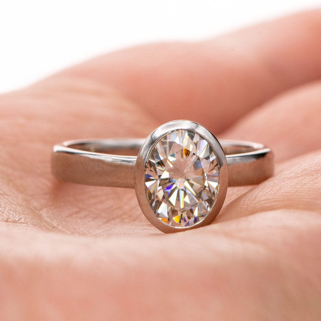 Oval Moissanite Olivia Ring Bezel Solitaire Engagement Ring