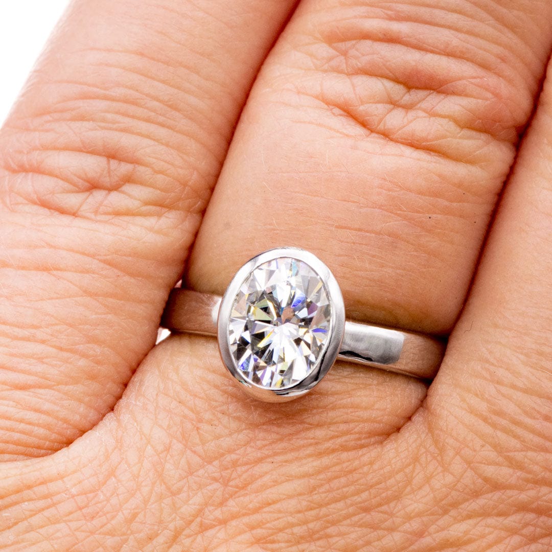 Oval Moissanite Olivia Ring Bezel Solitaire Engagement Ring