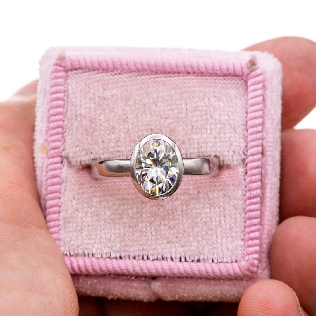 Oval Moissanite Olivia Ring Bezel Solitaire Engagement Ring