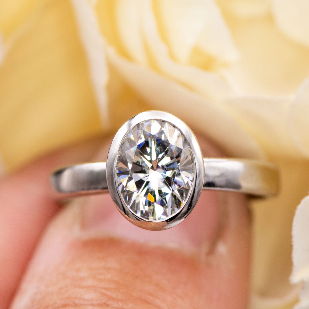 Oval Moissanite Olivia Ring Bezel Solitaire Engagement Ring