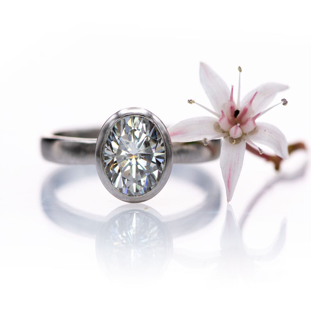 Oval Moissanite Olivia Ring Bezel Solitaire Engagement Ring