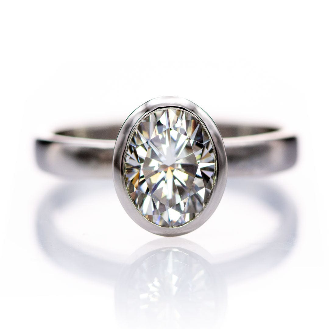 Oval Moissanite Olivia Ring Bezel Solitaire Engagement Ring