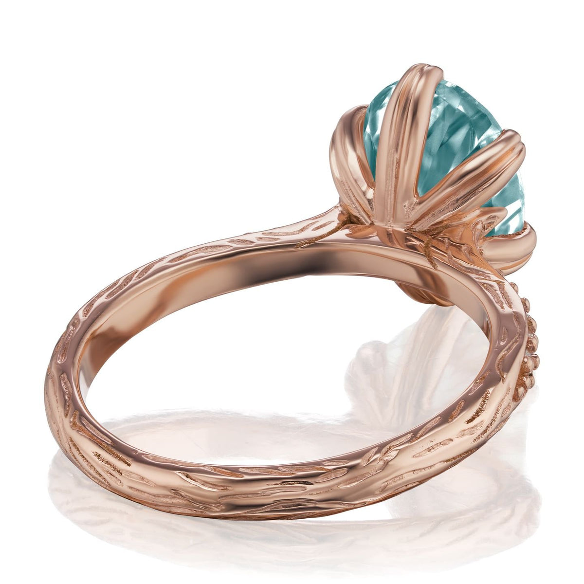 ・LAYLA・Oval Aqua-Teal Iconic™ Moissanite, Twig Textured Diamond Band (2.1ct Center)