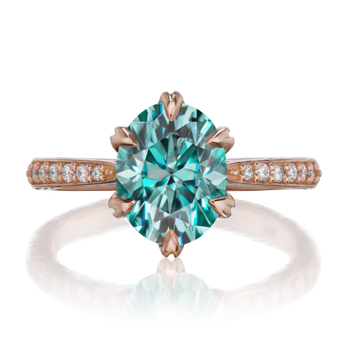 ・LAYLA・Oval Aqua-Teal Iconic™ Moissanite, Twig Textured Diamond Band (2.1ct Center)