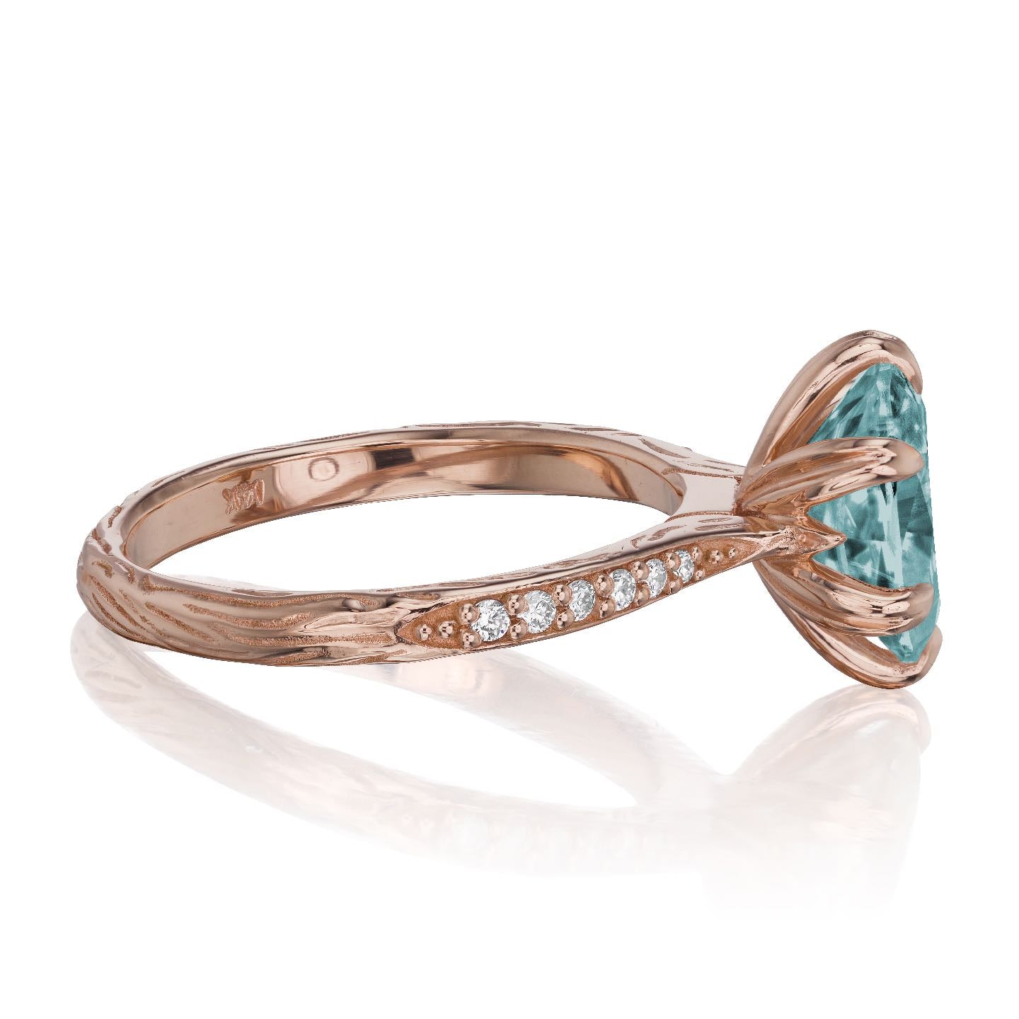 ・LAYLA・Oval Aqua-Teal Iconic™ Moissanite, Twig Textured Diamond Band (2.1ct Center)