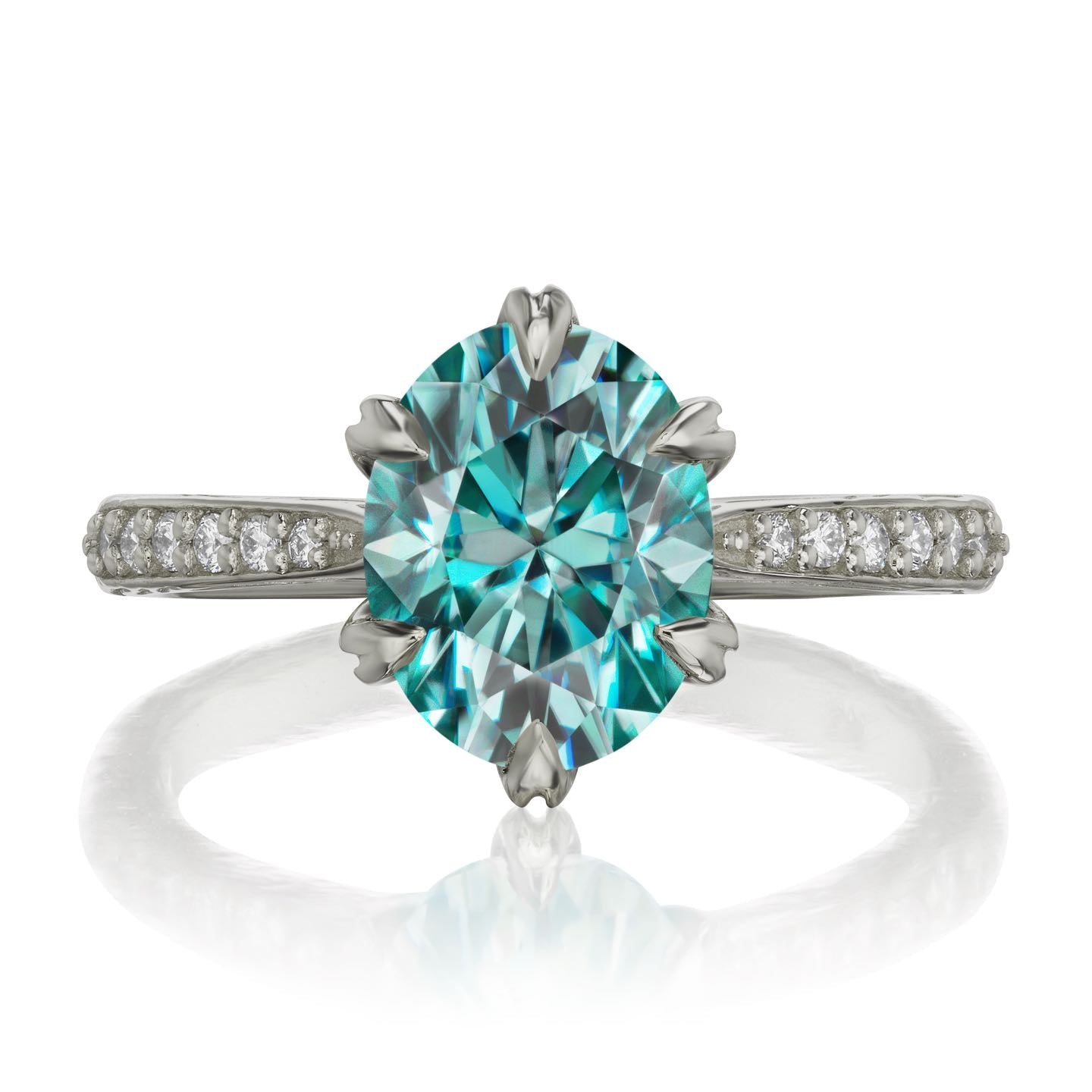 ・LAYLA・Oval Aqua-Teal Iconic™ Moissanite, Twig Textured Diamond Band (2.1ct Center)