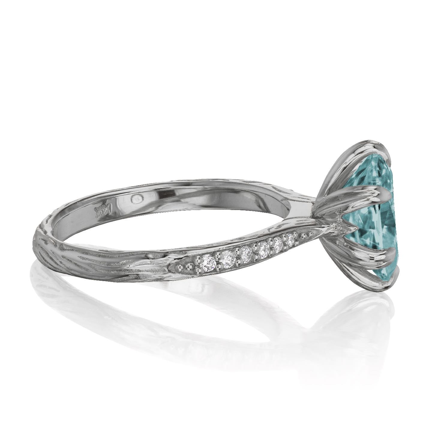 ・LAYLA・Oval Aqua-Teal Iconic™ Moissanite, Twig Textured Diamond Band (2.1ct Center)