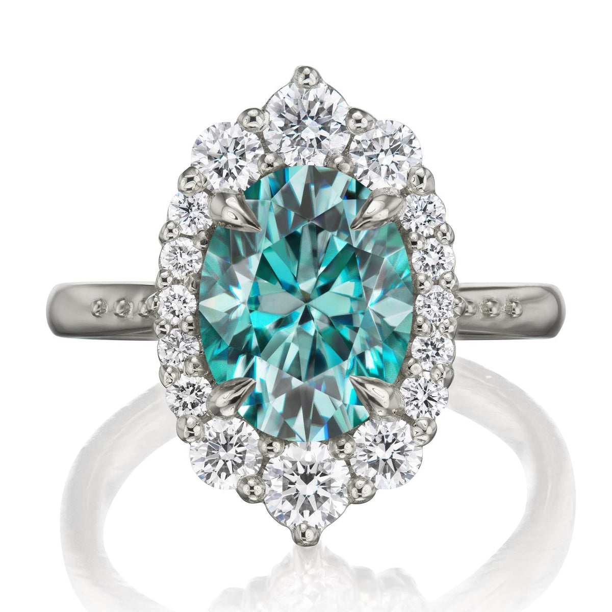 ・SOFIA・Oval Aqua-Teal Iconic™ Moissanite Center, Diamond Halo (2.65ctw+)