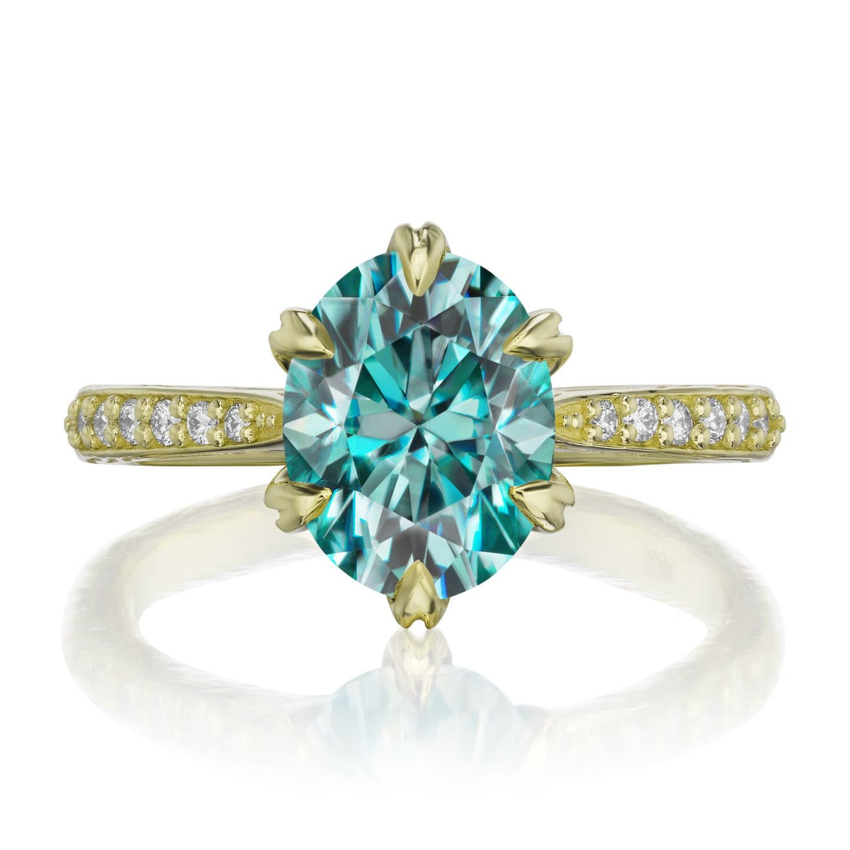 ・LAYLA・Oval Aqua-Teal Iconic™ Moissanite, Twig Textured Diamond Band (2.1ct Center)
