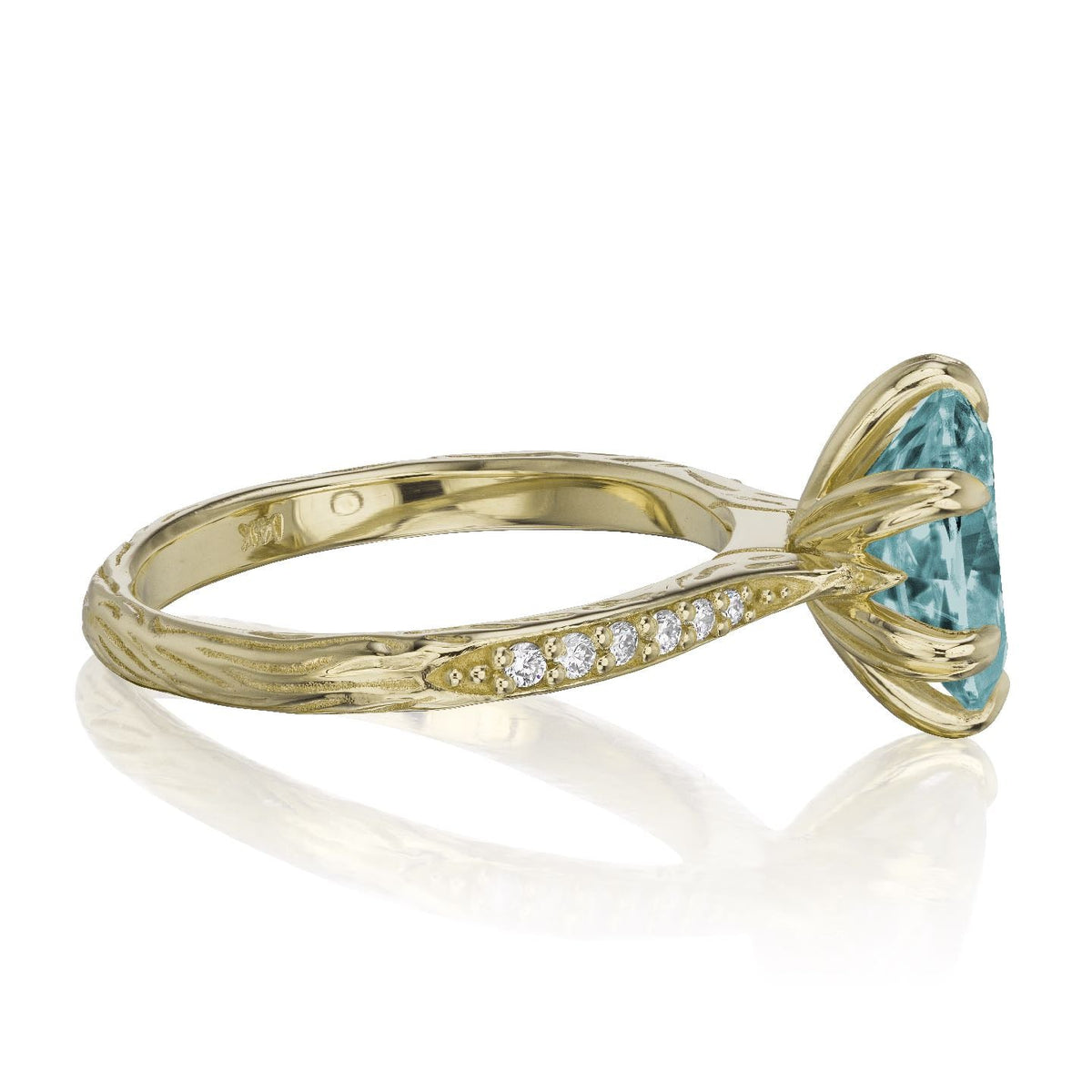 ・LAYLA・Oval Aqua-Teal Iconic™ Moissanite, Twig Textured Diamond Band (2.1ct Center)