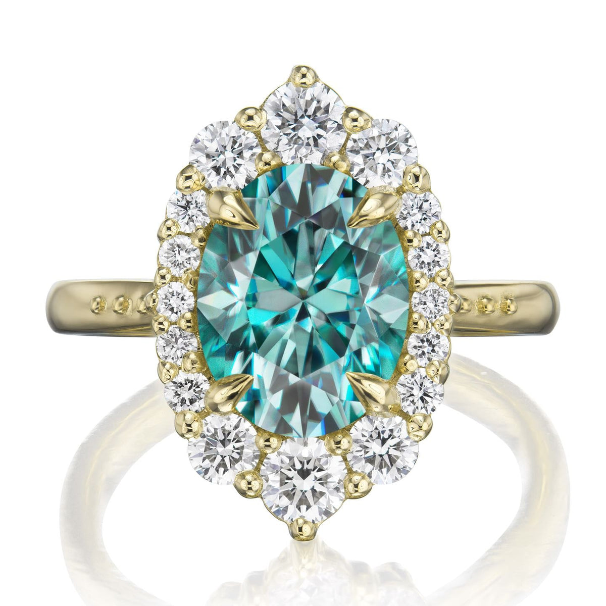 ・SOFIA・Oval Aqua-Teal Iconic™ Moissanite Center, Diamond Halo (2.65ctw+)