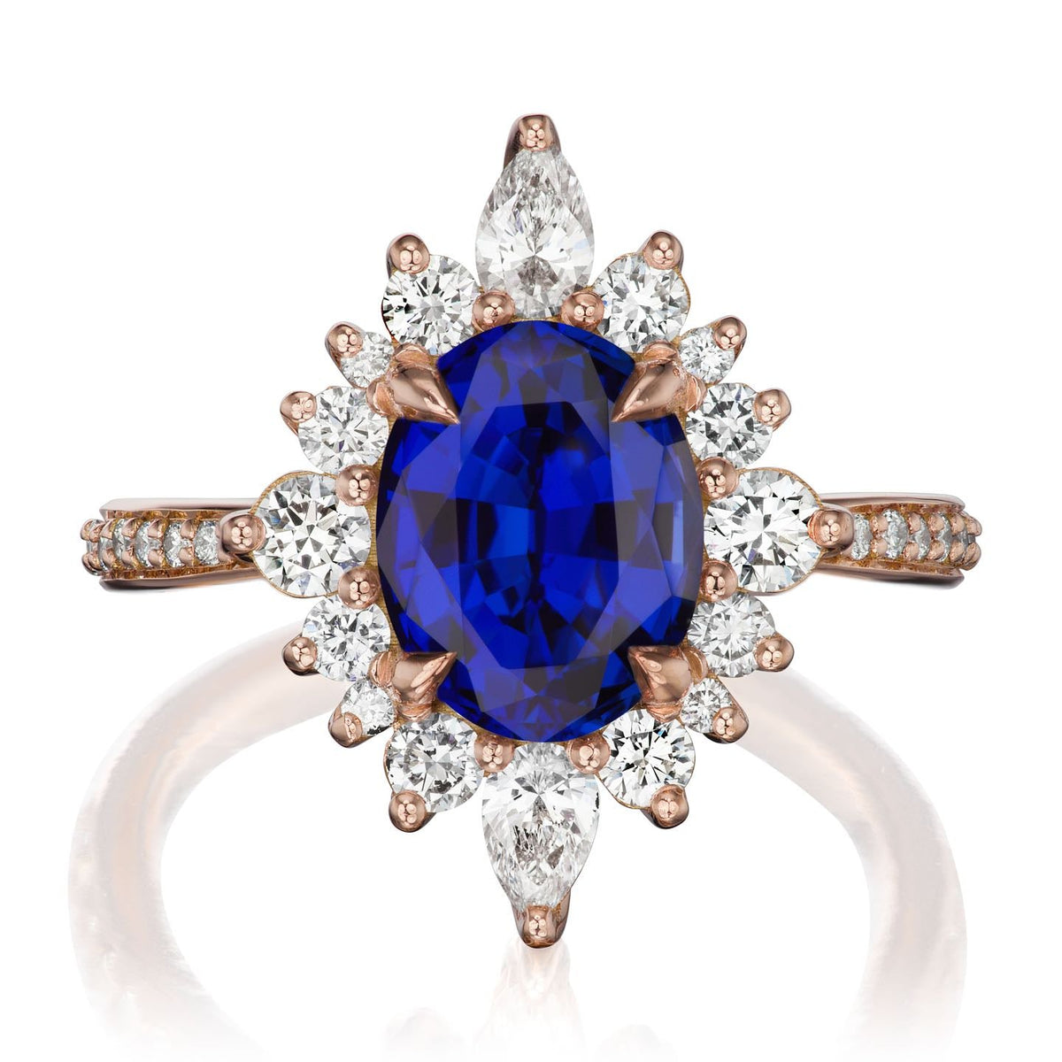 ・ANIKA・Oval Blue Sapphire Center, Diamond Halo (3.35ctw+)