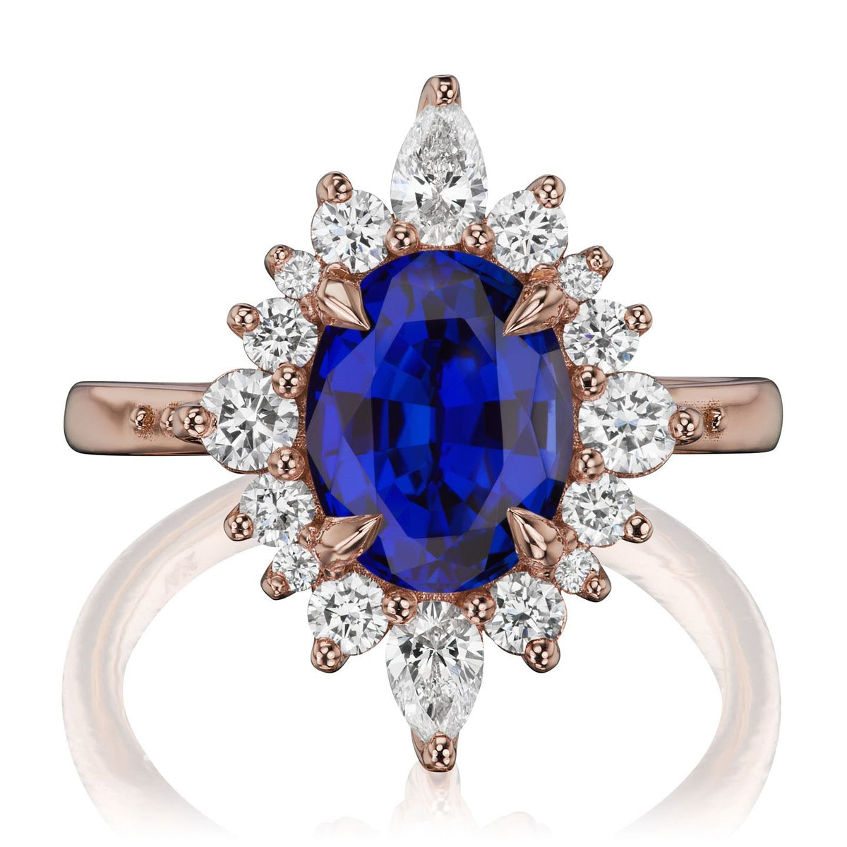 ・ANIKA・Oval Blue Sapphire Center, Diamond Halo (3.35ctw+)