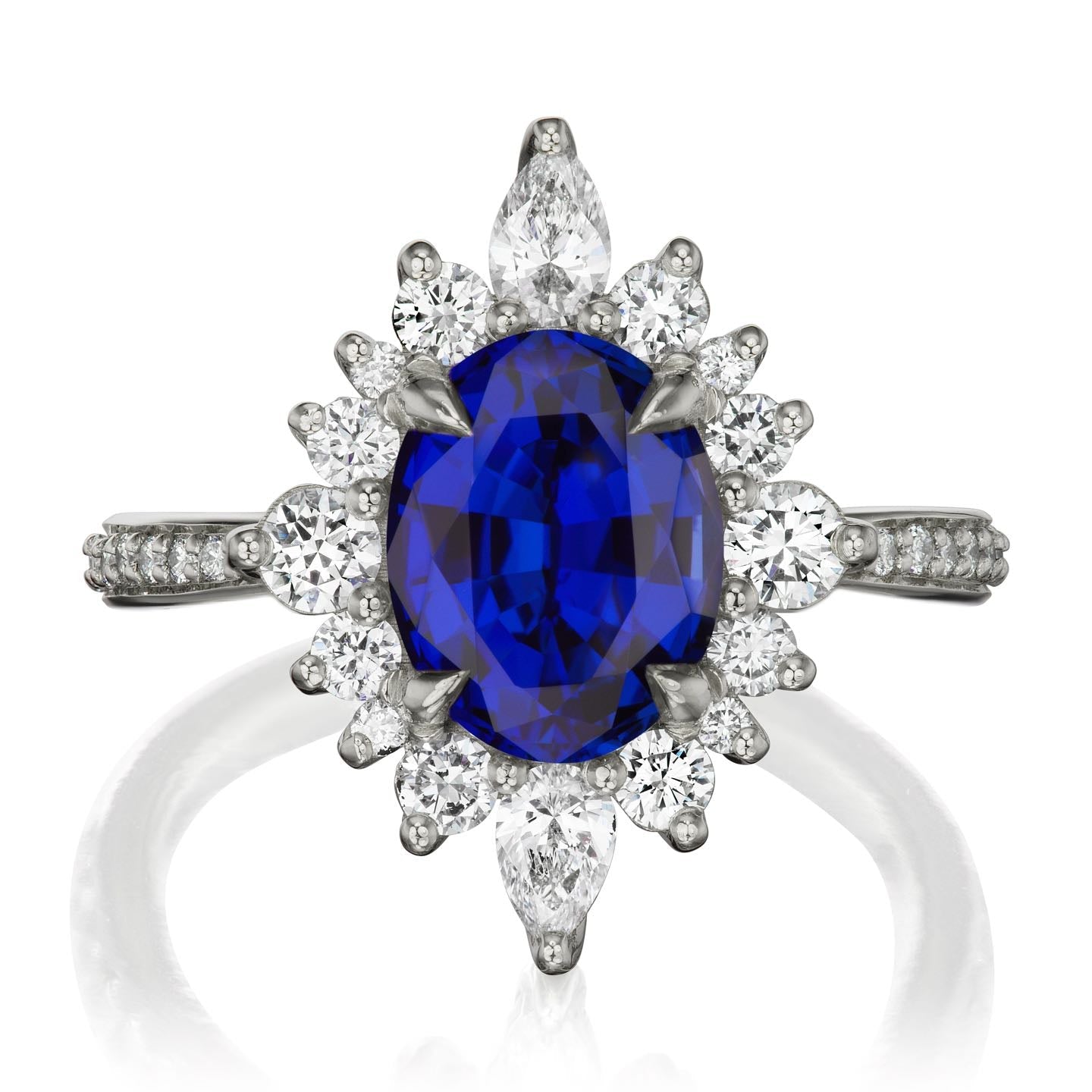 ・ANIKA・Oval Blue Sapphire Center, Diamond Halo (3.35ctw+)