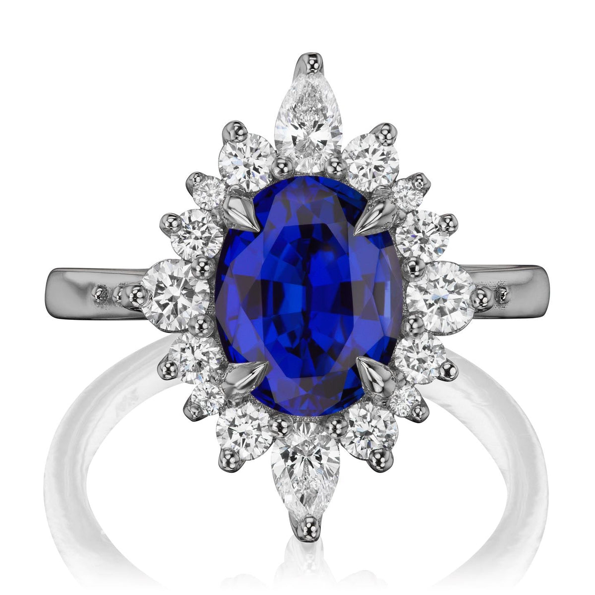 ・ANIKA・Oval Blue Sapphire Center, Diamond Halo (3.35ctw+)