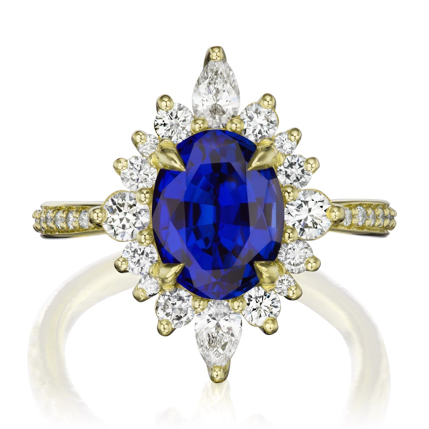 ・ANIKA・Oval Blue Sapphire Center, Diamond Halo (3.35ctw+)