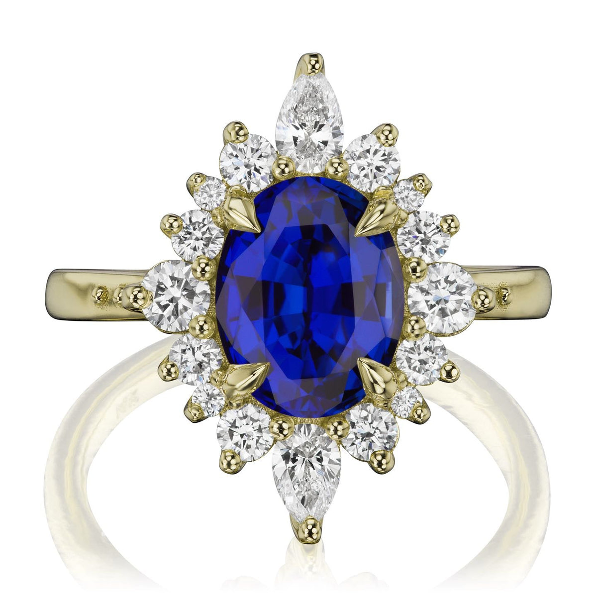 ・ANIKA・Oval Blue Sapphire Center, Diamond Halo (3.35ctw+)