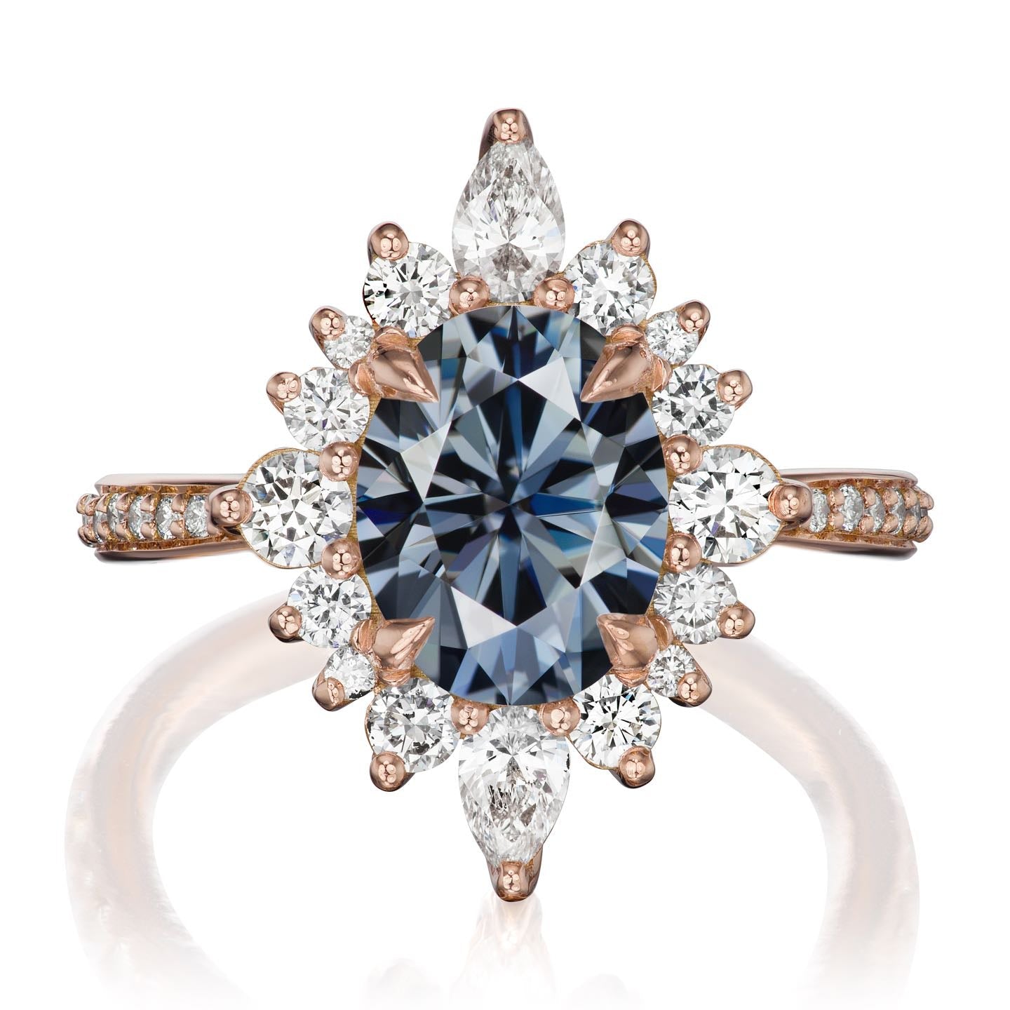 ・ANIKA・Oval Iconic™ Grey Moissanite Center, Diamond Halo (2.75ctw+)