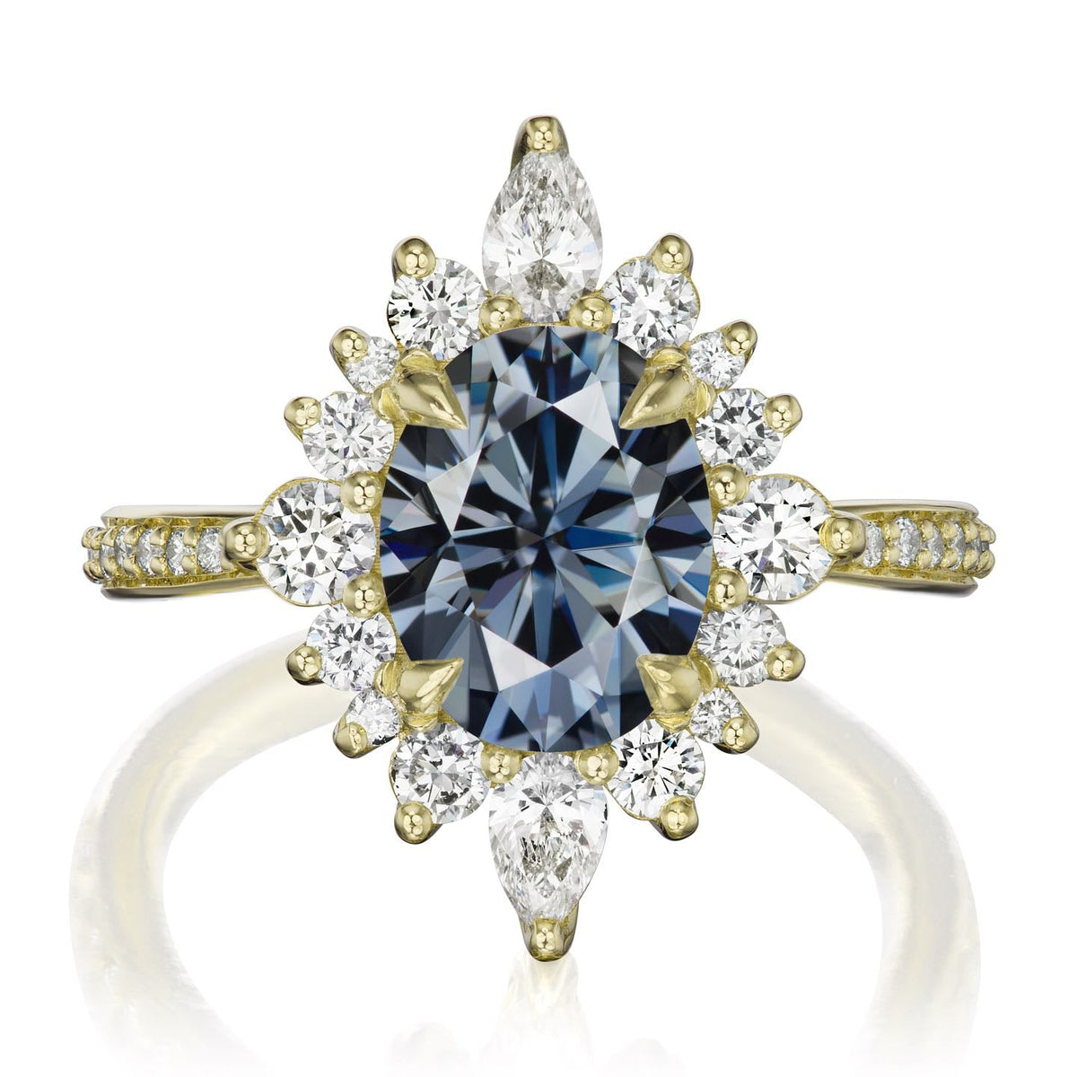 ・ANIKA・Oval Iconic™ Grey Moissanite Center, Diamond Halo (2.75ctw+)