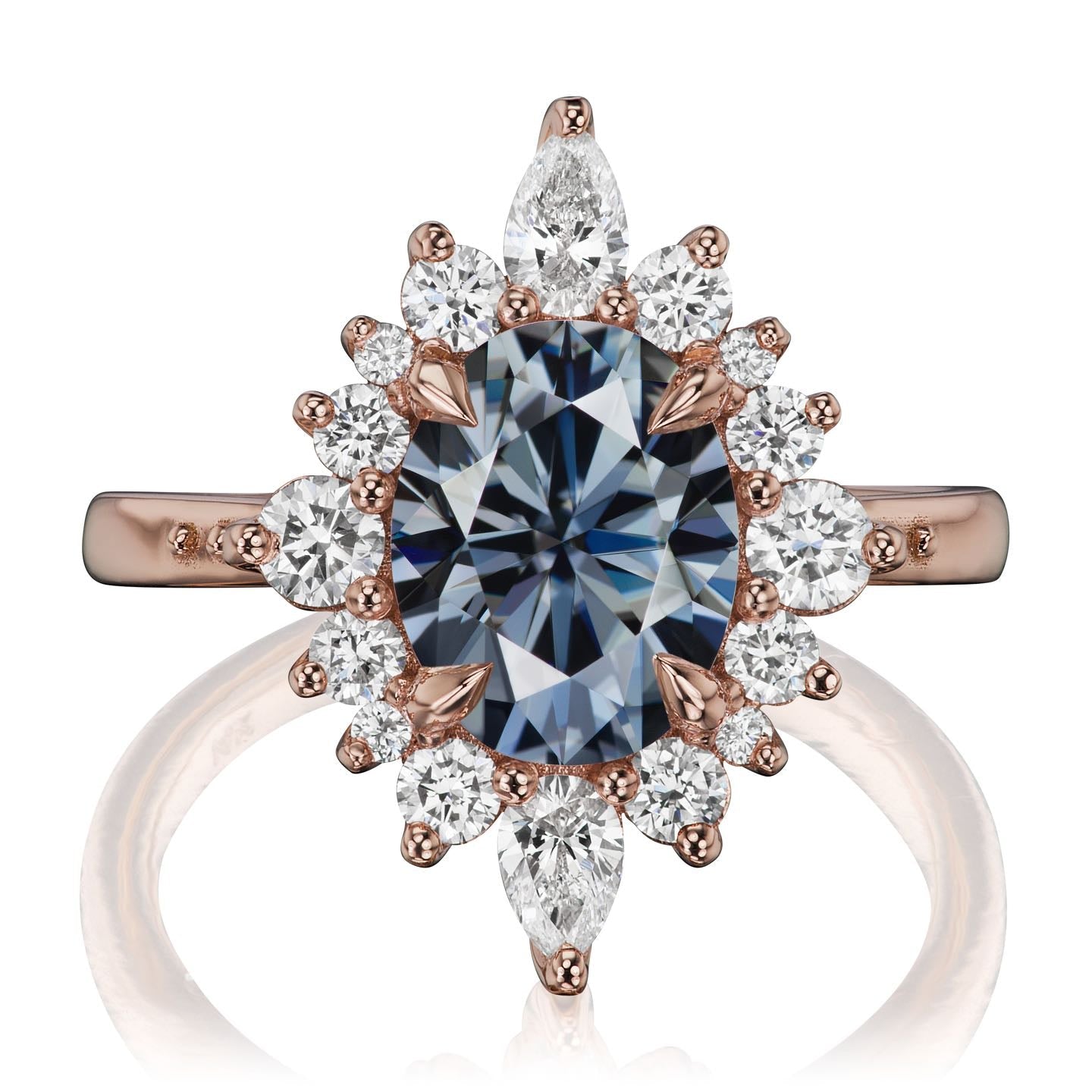 ・ANIKA・Oval Iconic™ Grey Moissanite Center, Diamond Halo (2.75ctw+)