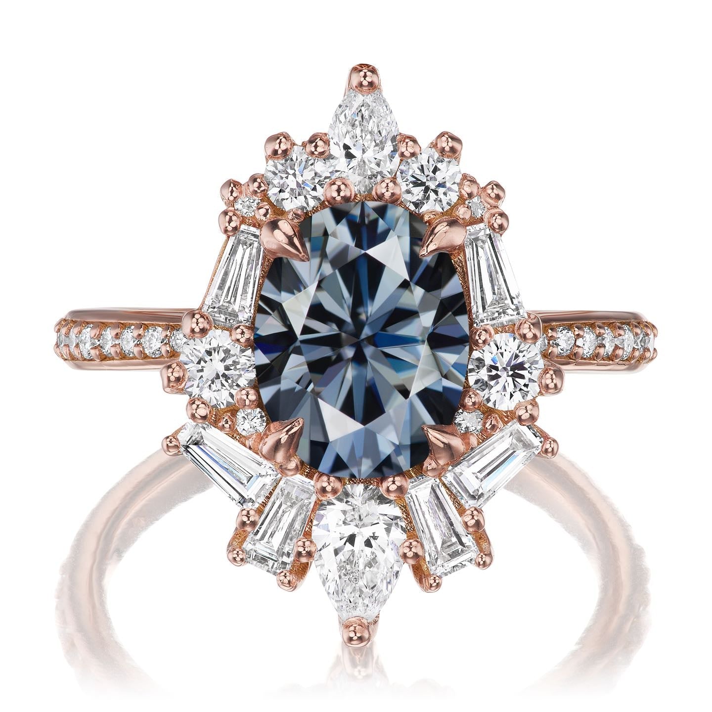 ・NYX・Oval Iconic™ Grey Moissanite Center, Diamond Halo (2.80ctw+)