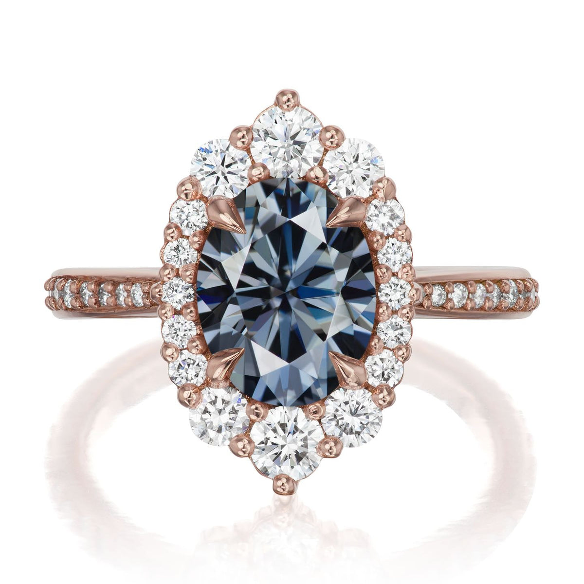 ・SOFIA・Oval Iconic™ Grey Moissanite Center, Diamond Halo (2.65ctw+)