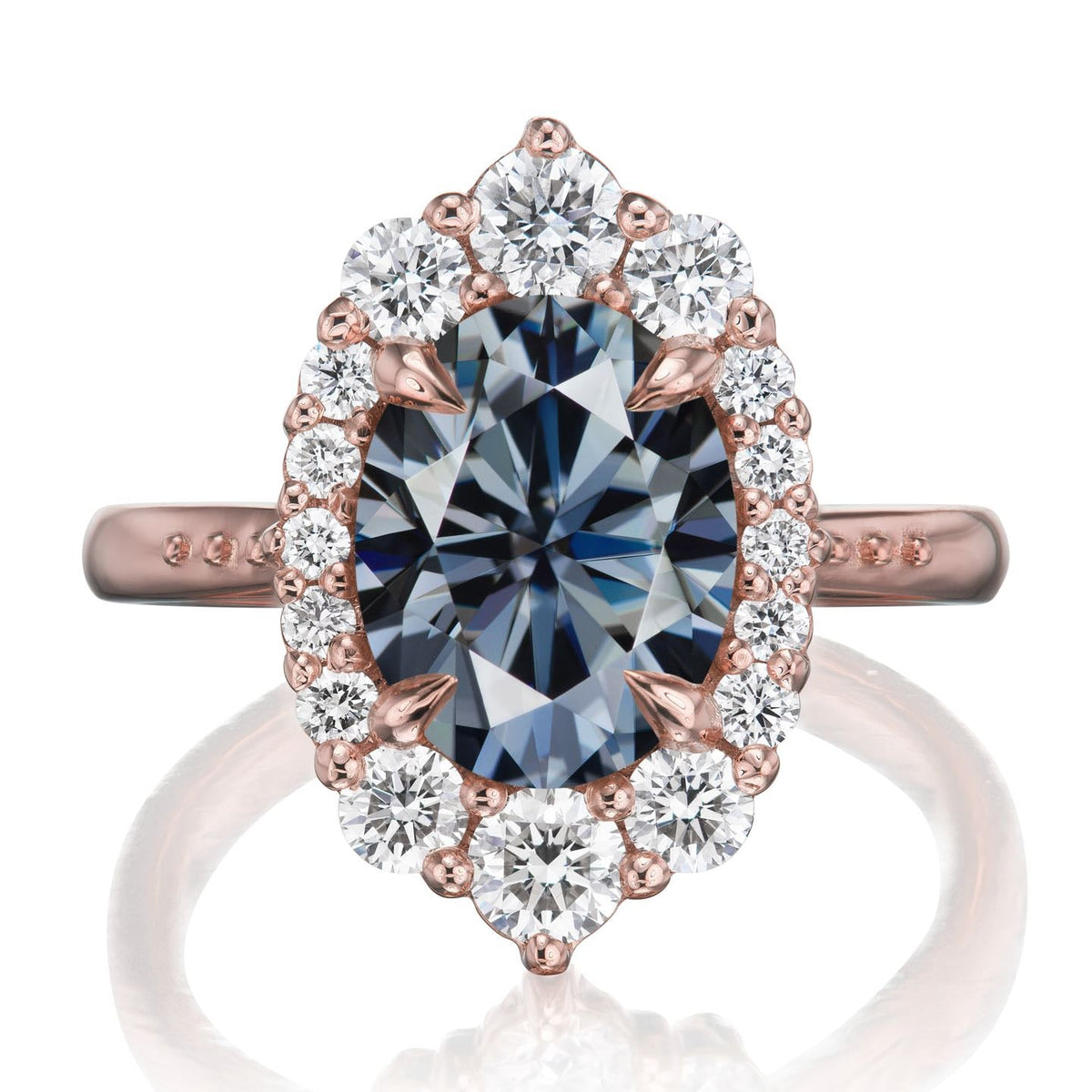 ・SOFIA・Oval Iconic™ Grey Moissanite Center, Diamond Halo (2.65ctw+)
