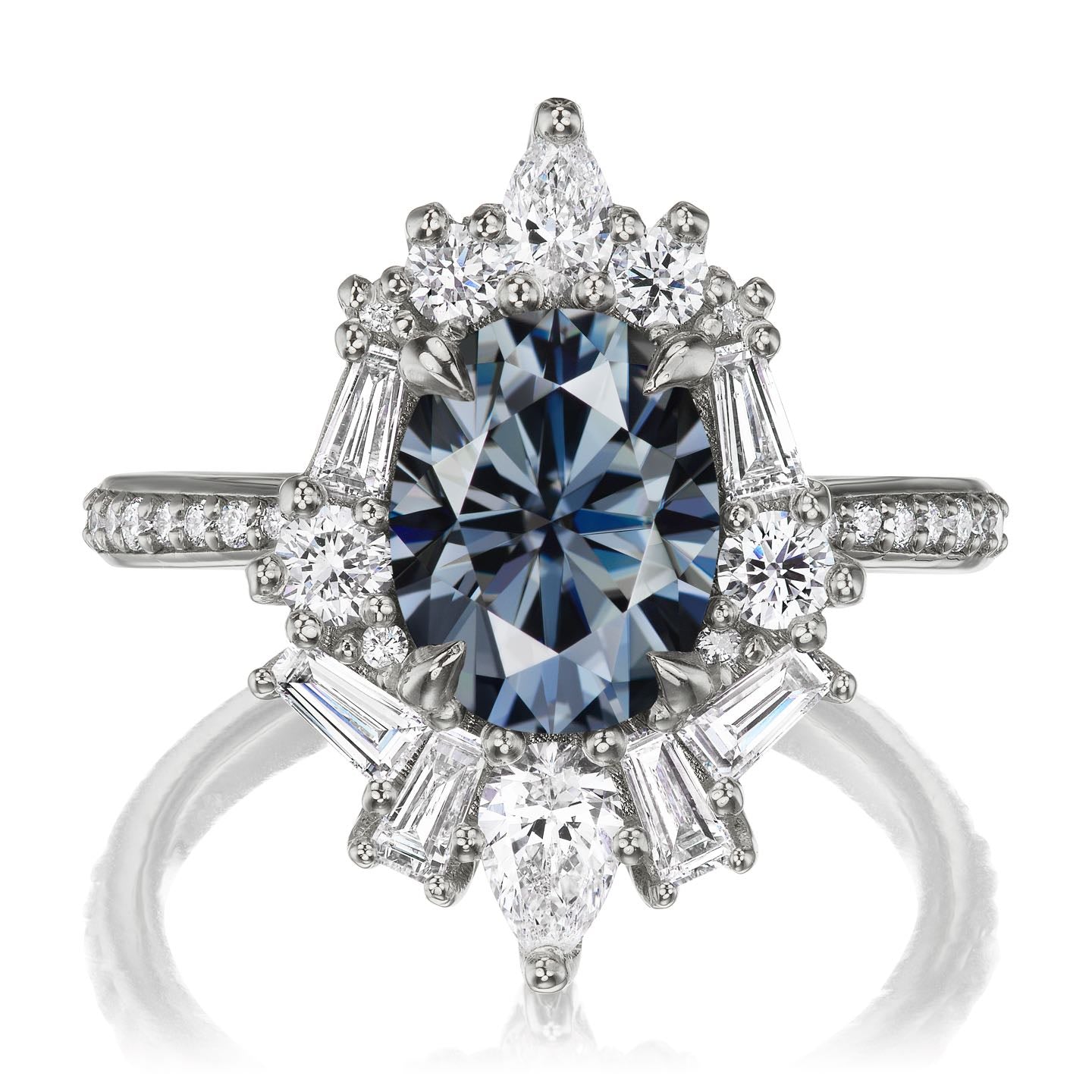 ・NYX・Oval Iconic™ Grey Moissanite Center, Diamond Halo (2.80ctw+)
