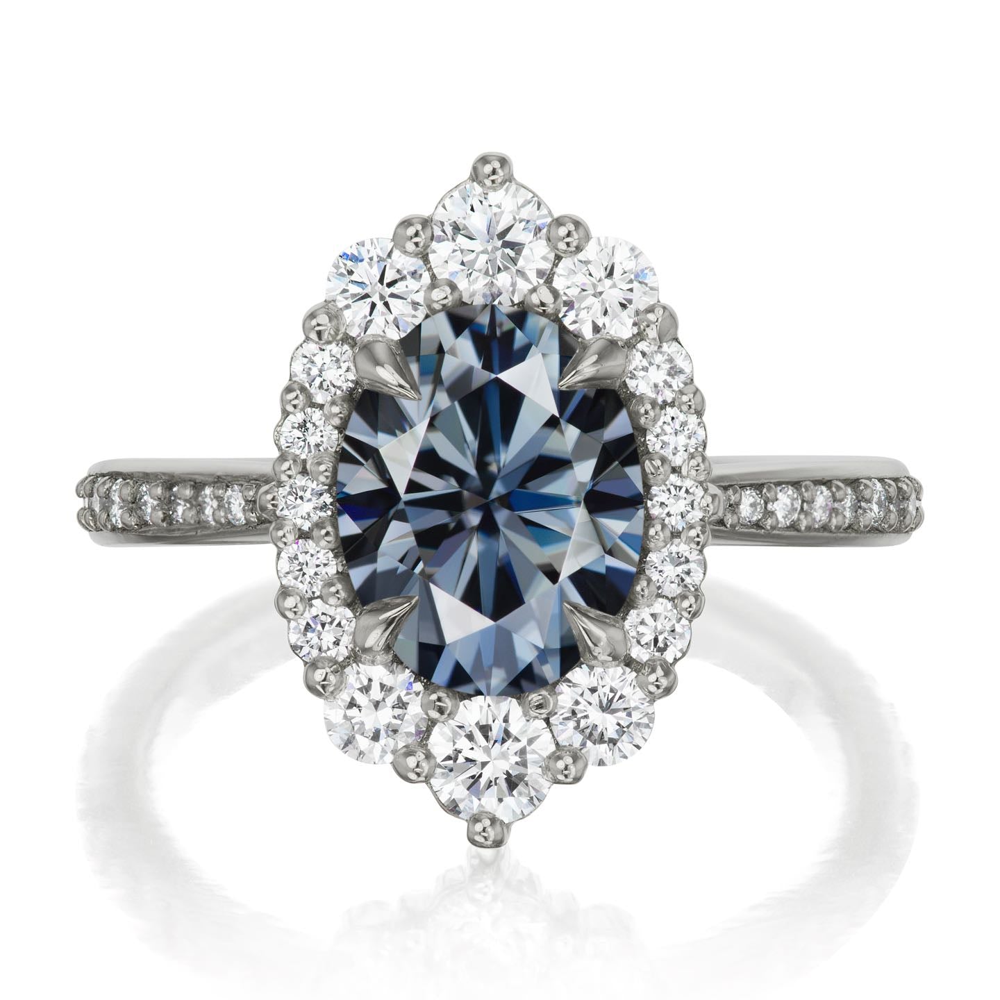 ・SOFIA・Oval Iconic™ Grey Moissanite Center, Diamond Halo (2.65ctw+)
