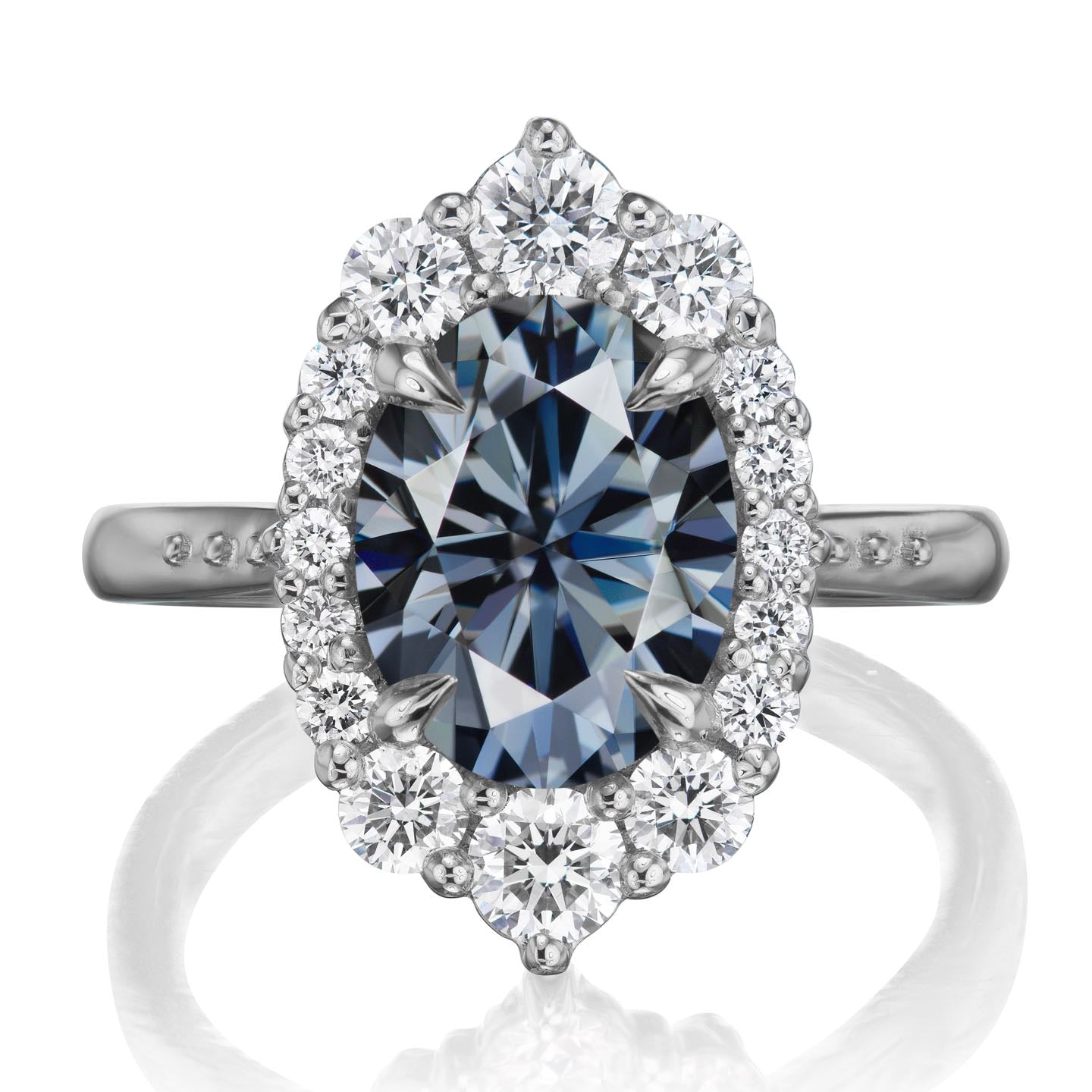 ・SOFIA・Oval Iconic™ Grey Moissanite Center, Diamond Halo (2.65ctw+)