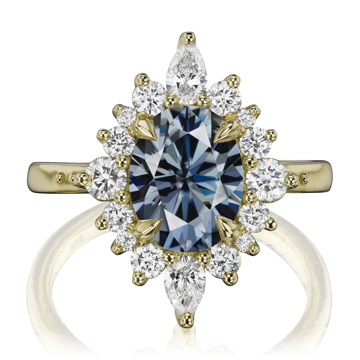 ・ANIKA・Oval Iconic™ Grey Moissanite Center, Diamond Halo (2.75ctw+)