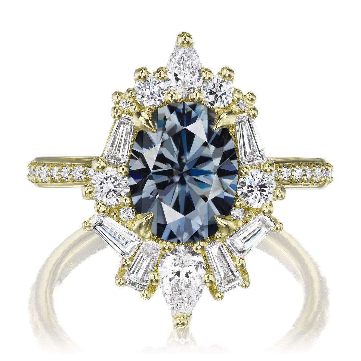 ・NYX・Oval Iconic™ Grey Moissanite Center, Diamond Halo (2.80ctw+)